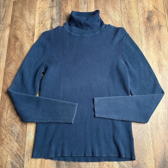 Vintage Ralph Lauren Sweater Women's Large Blue LRL Ribbed Knit Turtleneck 3119 - Picture 1 of 12